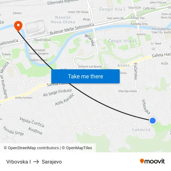 Vrbovska I to Sarajevo map