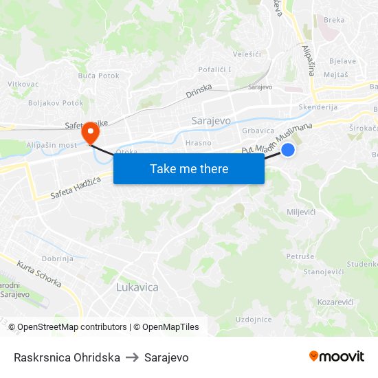 Raskrsnica Ohridska to Sarajevo map