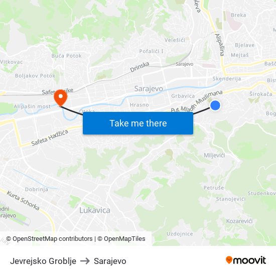 Jevrejsko Groblje to Sarajevo map