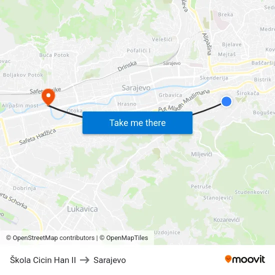 Škola Cicin Han II to Sarajevo map