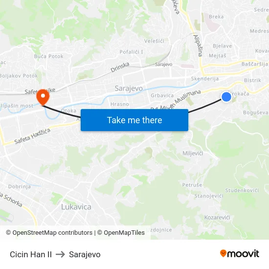 Cicin Han II to Sarajevo map