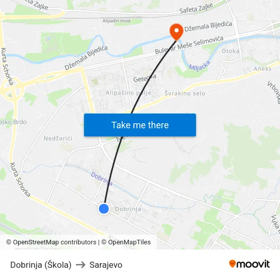 Dobrinja (Škola) to Sarajevo map