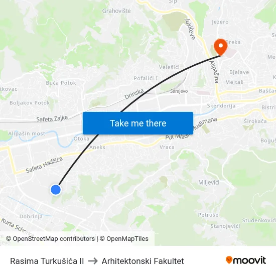 Rasima Turkušića II to Arhitektonski Fakultet map