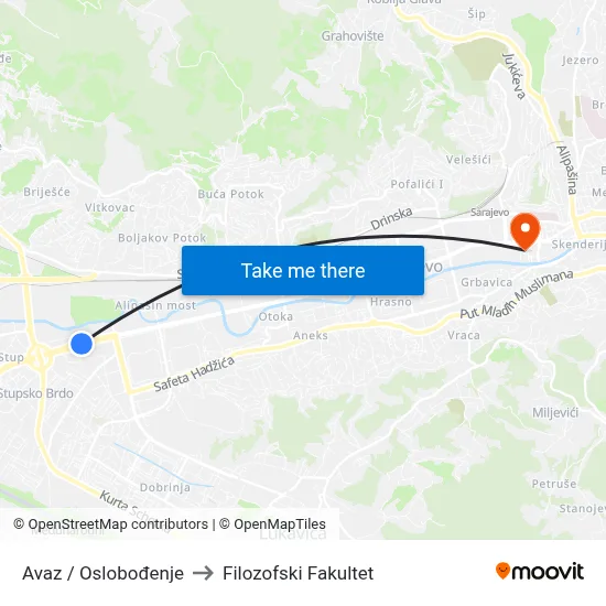 Avaz / Oslobođenje to Filozofski Fakultet map