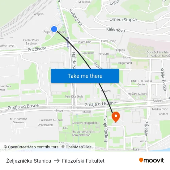 Željeznička Stanica to Filozofski Fakultet map