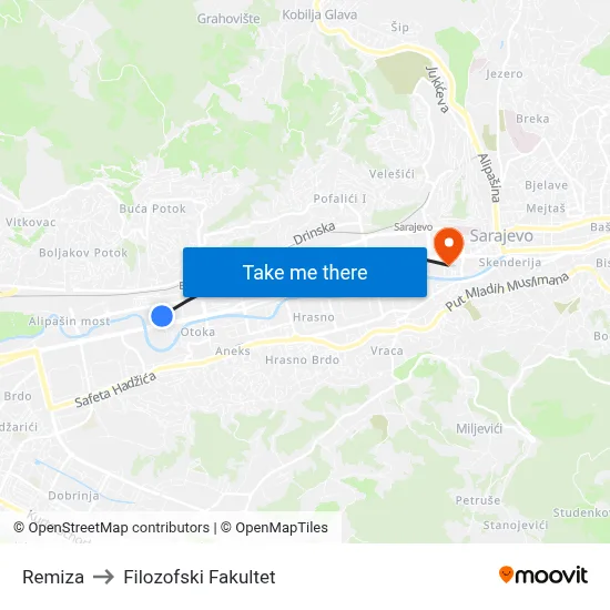 Remiza to Filozofski Fakultet map