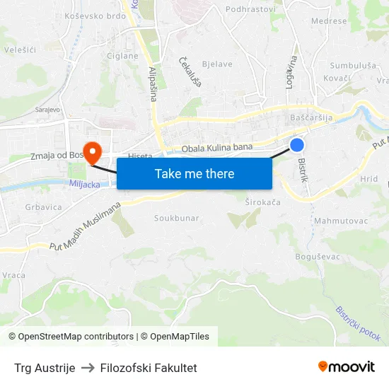 Trg Austrije to Filozofski Fakultet map