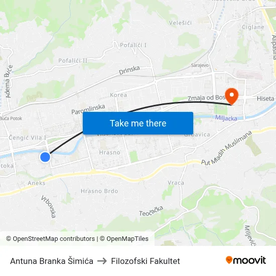 Antuna Branka Šimića to Filozofski Fakultet map