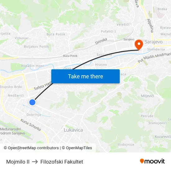 Mojmilo II to Filozofski Fakultet map
