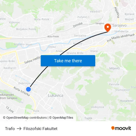Trafo to Filozofski Fakultet map