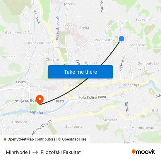 Mihrivode I to Filozofski Fakultet map