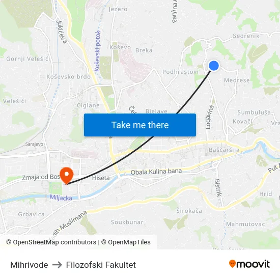 Mihrivode to Filozofski Fakultet map