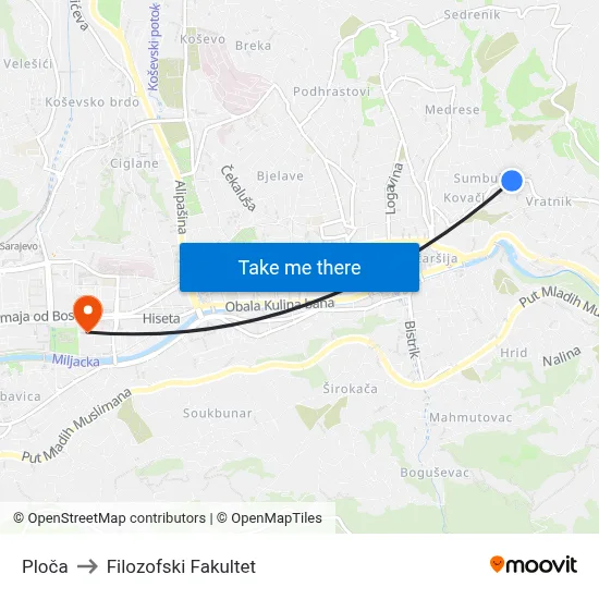 Ploča to Filozofski Fakultet map