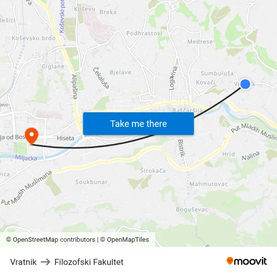 Vratnik to Filozofski Fakultet map