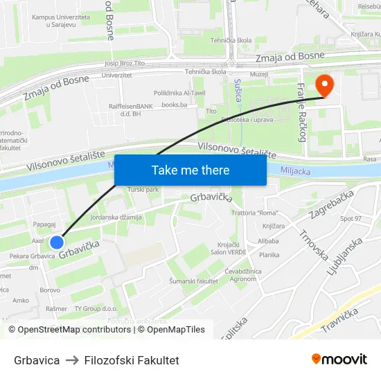 Grbavica to Filozofski Fakultet map