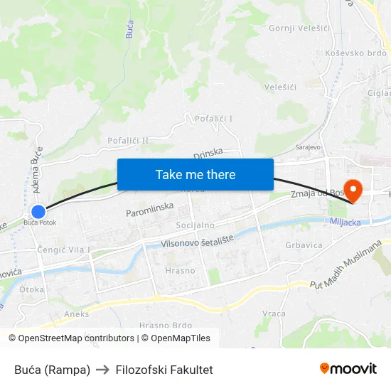 Buća (Rampa) to Filozofski Fakultet map