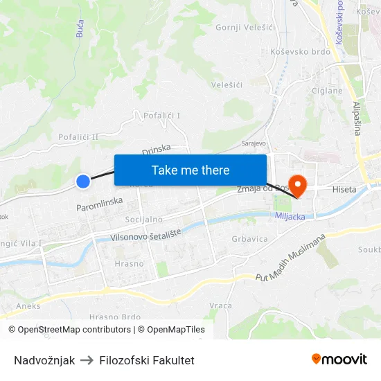 Nadvožnjak to Filozofski Fakultet map