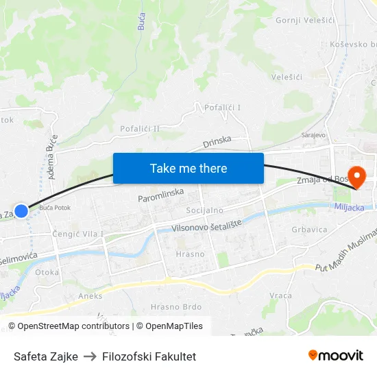 Safeta Zajke to Filozofski Fakultet map