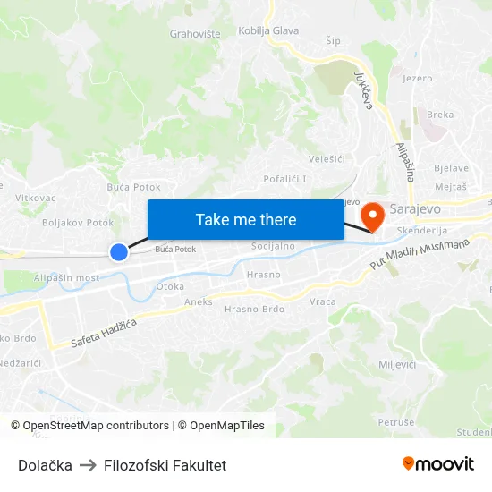 Dolačka to Filozofski Fakultet map