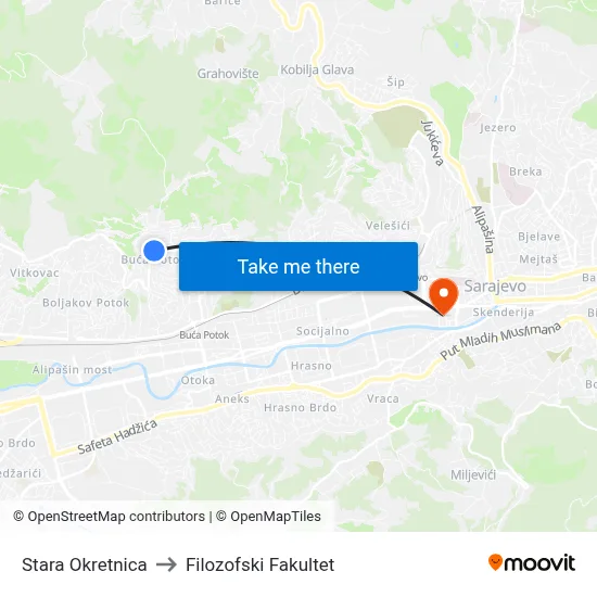 Stara Okretnica to Filozofski Fakultet map