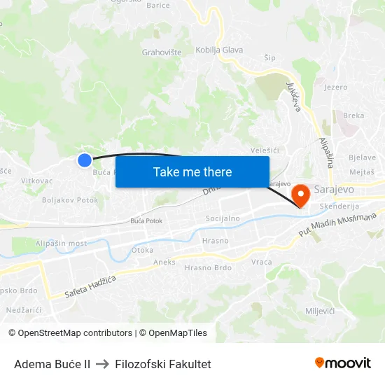 Adema Buće II to Filozofski Fakultet map