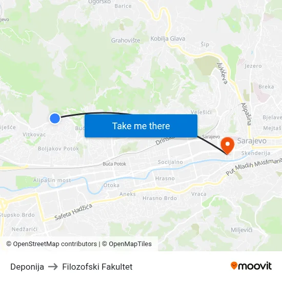 Deponija to Filozofski Fakultet map