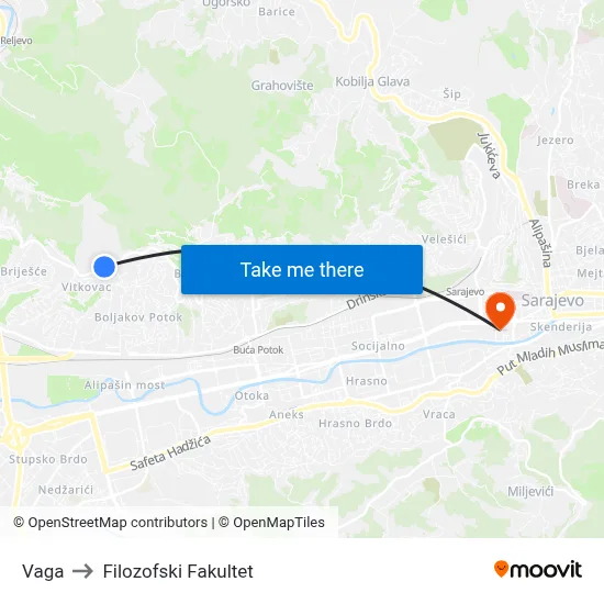 Vaga to Filozofski Fakultet map