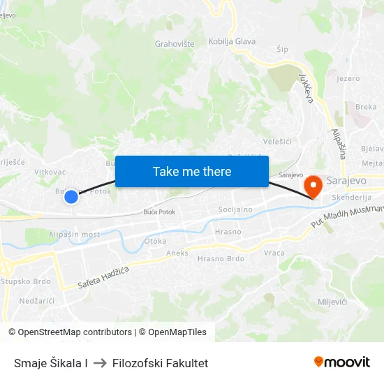 Smaje Šikala I to Filozofski Fakultet map
