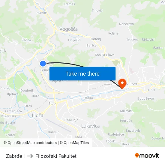 Zabrđe I to Filozofski Fakultet map