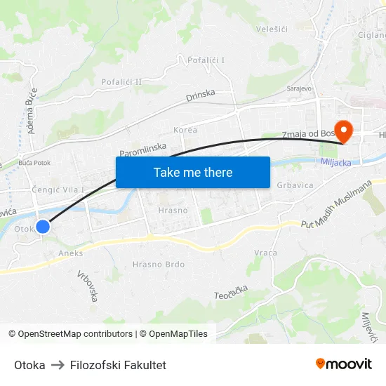 Otoka to Filozofski Fakultet map