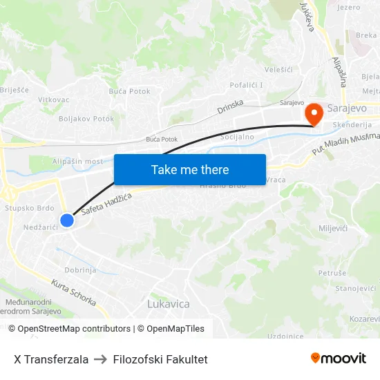 X Transferzala to Filozofski Fakultet map