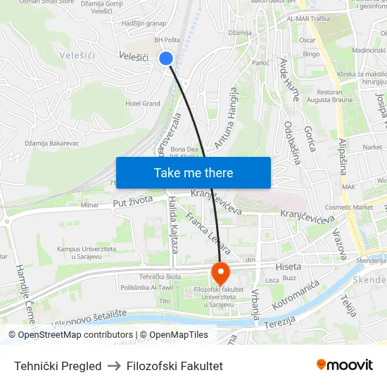 Tehnički Pregled to Filozofski Fakultet map