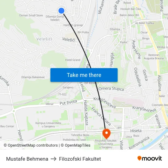 Mustafe Behmena to Filozofski Fakultet map
