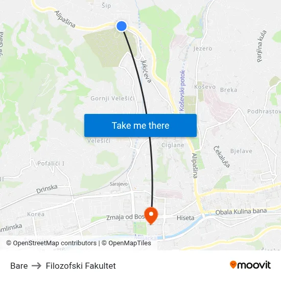 Bare to Filozofski Fakultet map