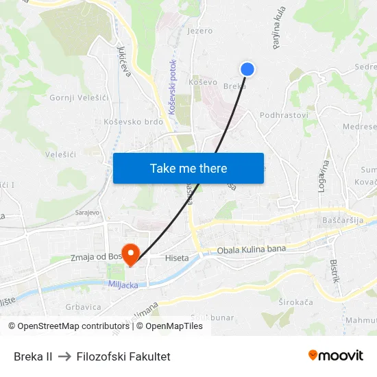 Breka II to Filozofski Fakultet map