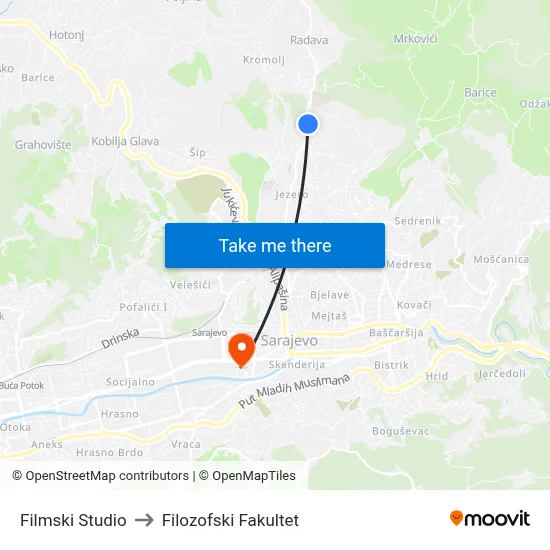 Filmski Studio to Filozofski Fakultet map