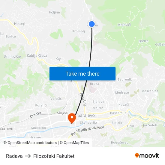 Radava to Filozofski Fakultet map