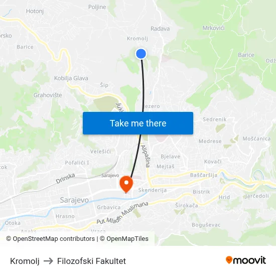 Kromolj to Filozofski Fakultet map