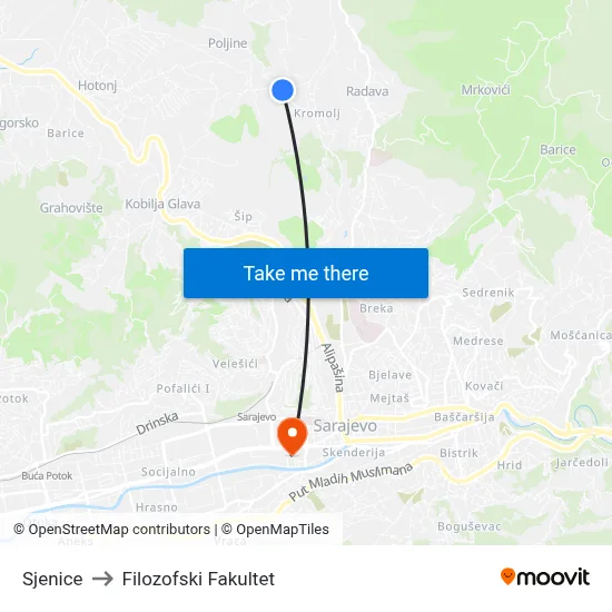 Sjenice to Filozofski Fakultet map