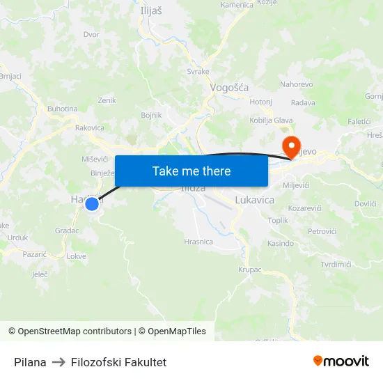 Pilana to Filozofski Fakultet map