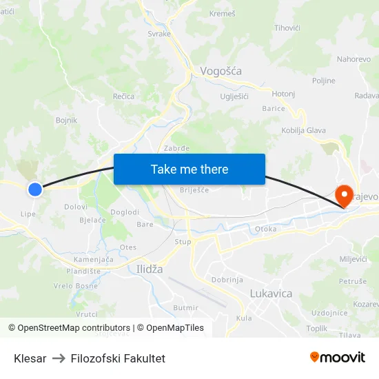 Klesar to Filozofski Fakultet map