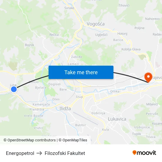 Energopetrol to Filozofski Fakultet map