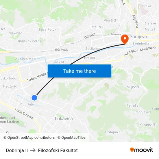 Dobrinja II to Filozofski Fakultet map