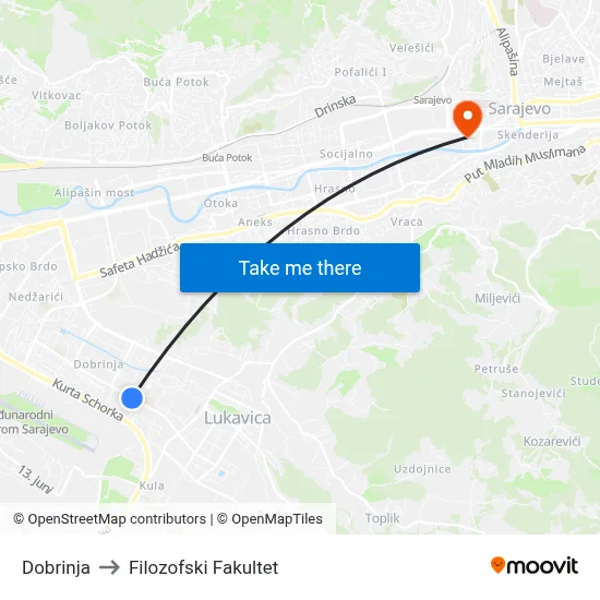 Dobrinja to Filozofski Fakultet map