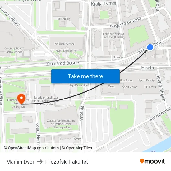 Marijin Dvor to Filozofski Fakultet map