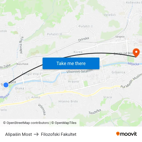 Alipašin Most to Filozofski Fakultet map