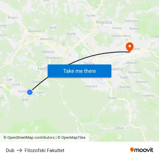 Dub to Filozofski Fakultet map