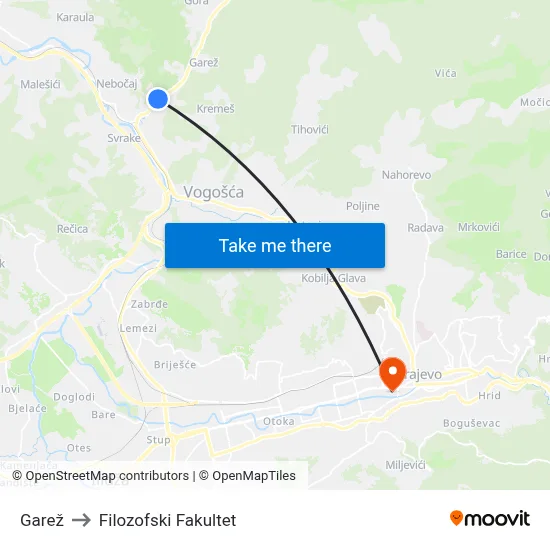 Garež to Filozofski Fakultet map