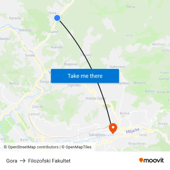 Gora to Filozofski Fakultet map
