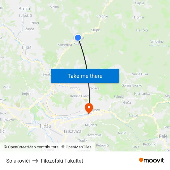 Solakovići to Filozofski Fakultet map
